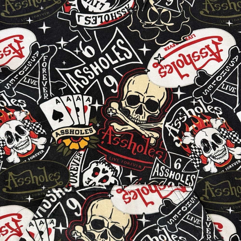 Assholes*s Live Forever AOP Skull Tattoo Hoodie‎ SMALL Rocker Punk Biker Grunge - Picture 4 of 10